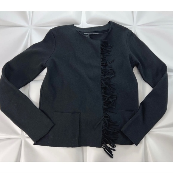 Majestic Filatures Dulion 1 Sz XS Merino Wool Fringed Leather Sweater Cardigan - Picture 6 of 9